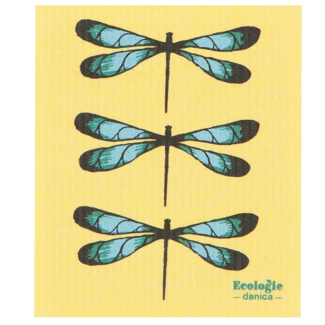 Yellow swedish cloth with blue dragonflies