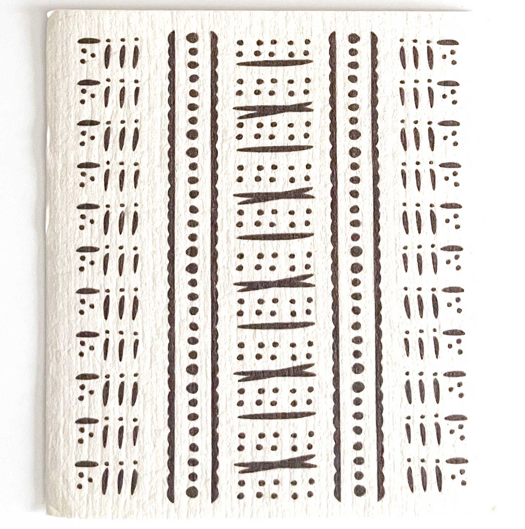 White swedish cloth with a dark brown (almost black) geometric design