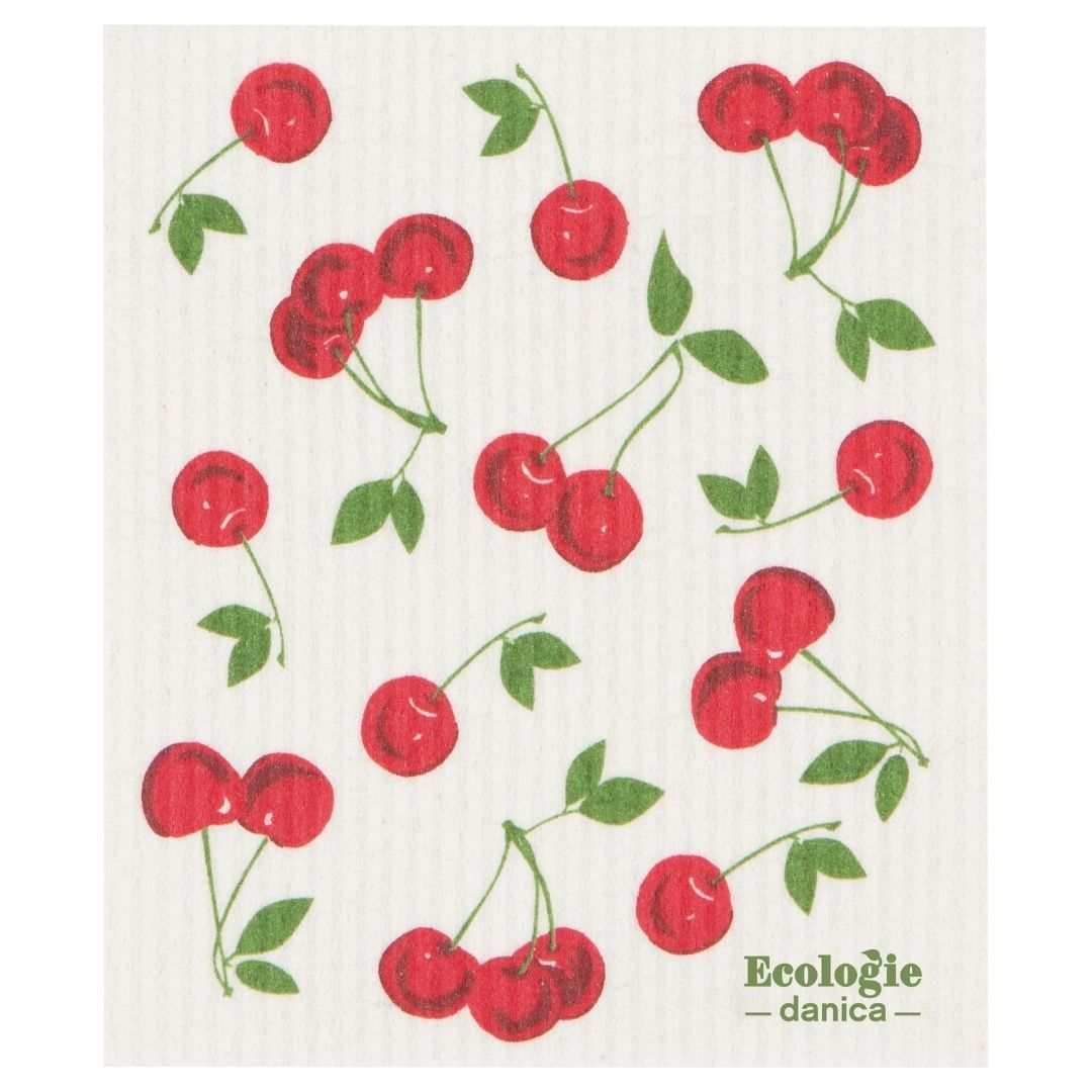 cherry themed swedish dish cloth by danica ecologie