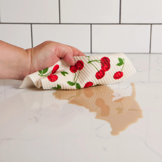 cherry themed swedish dish cloth by danica ecologie