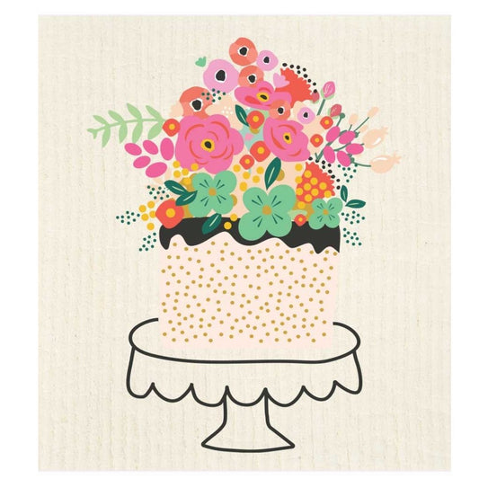 floral cake swedish dish towel gift for baker or gift for bridal shower