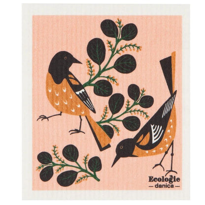 Peach swedish cloth background birds and branches