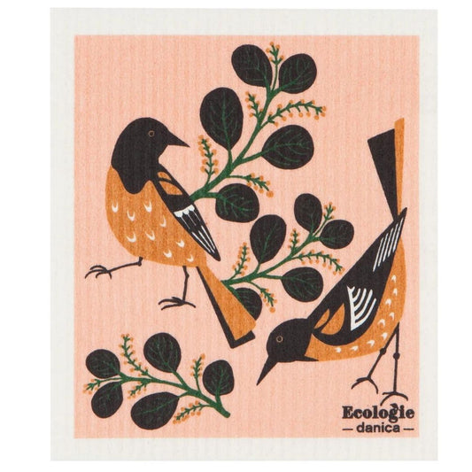 Peach swedish cloth background birds and branches