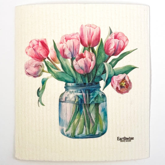 tulip bouquet mason jar swedish dishcloth